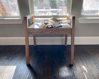 TheCivilizedCat - Etsy Wood Cat Bed, Window Cat Bed, Cat Bed Ideas, Elevated Cat Bed, Stylish Pet Furniture, Luxury Cat Furniture, Bed Window, Cat Furniture Design, Luxury Cat Bed