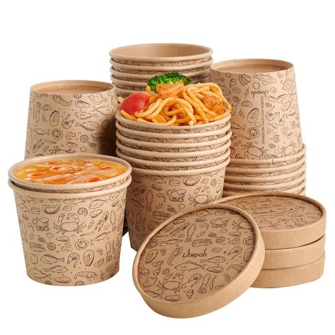 Soup Storage, Food Delivery Packaging, Food Cups, Disposable Food Containers, Delivery Packaging, Pasta Bar, Paper Food, Cups With Lids, Soup Containers