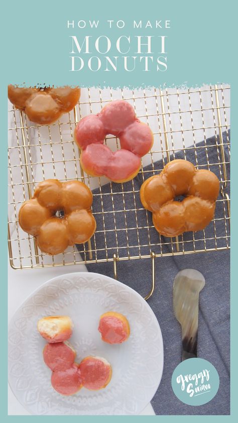 Mochi Donuts | Korean Donuts | Chapssal Recipe Korean Donuts Recipe, Mochi Waffle Recipe, Savory Donuts Recipe, Mochi Donuts Recipe, Kids Party Treats, Fun Finger Foods, Mochi Donut, Cookies And Ice Cream, Homemade Hamburger Buns