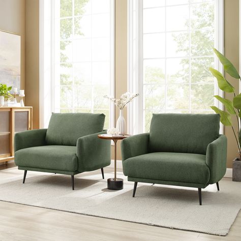 Karaka 37.5"W Oversized Armchair Set of 2 - Bed Bath & Beyond - 40160116 Green Accent Chair, Oversized Armchair, Modern Counter Stools, Green Armchair, Accent Chair Set, Upholstered Armchair, Arm Chairs Living Room, Upholstered Arm Chair, Living Room Seating