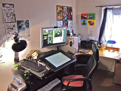 Drawing Station, Studio Seni, Art Workspace, Digital Workspace, Artist Workspace, Desk Setups, Art Studio Room, Home Studio Setup, Artistic Space