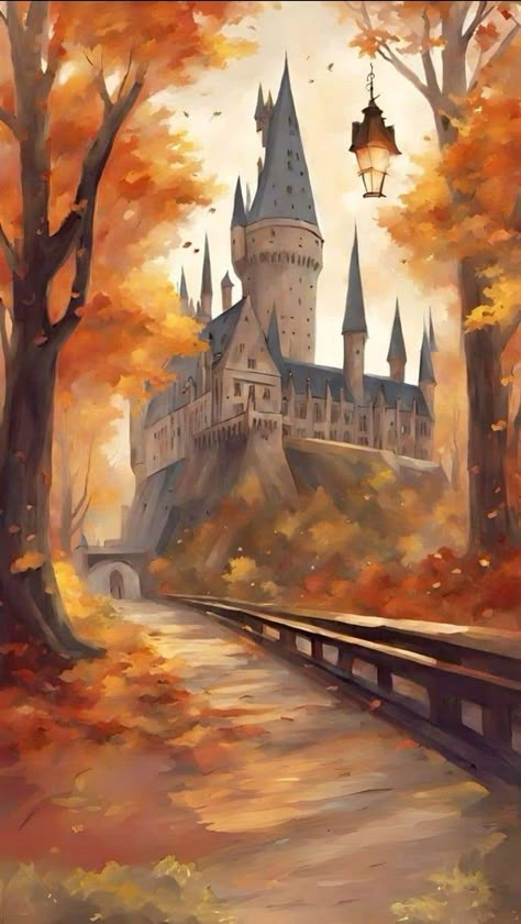 Hogwarts Digital Art, Harry Potter Wallpaper Phone Lock Screen, Skyfall Aesthetic, Hogwarts Illustration, Harry Potter Fall, Harry Potter Wallpaper Phone, Harry Potter Phone, Harry Potter Iphone, Harry Potter Painting