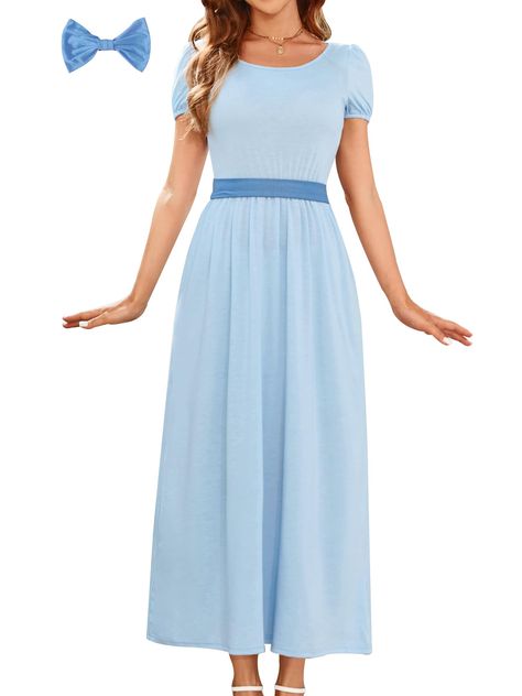 PRICES MAY VARY. Wash Care:Hand Wash/Machine Wash Fabric:95% Polyster & 5% Spandex.Very soft and comfortable.Stretch material,super comfy. Feature:Princess Dress wih belt and blue bowtie.Lovely Princess Dress,an easy costume dress for halloween paety. Occassion:Halloween party,cosplay.Short sleeve,light blue maxi dess. Package of this Halloween Costume Includes 1 x Dress, 1 x Bowtie, 1 x Belt KINMIU Womens Halloween Tank Dress  Tips  -Due to the minitor setting and lighting,colors may be a littl Ariel And Melody Costume, Fairy Princess Costume Women, Simple Disney Costumes For Women, Easy Disney Halloween Costumes For Women, Peter Pan Family Halloween Costumes, Modern Princess Costume, Diy Wendy Costume, Wendy Costume Peter Pan, Diy Cinderella Costume Women