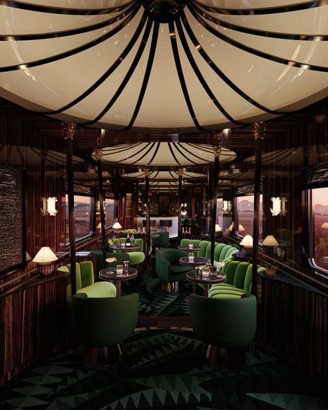 Orient Express train receives its first redesign in almost 100 years Orient Express Train, Glamorous Interiors, Luxury Train, Express Train, Glass Bar, Orient Express, Miami Design, Contemporary Luxury, Empire Style