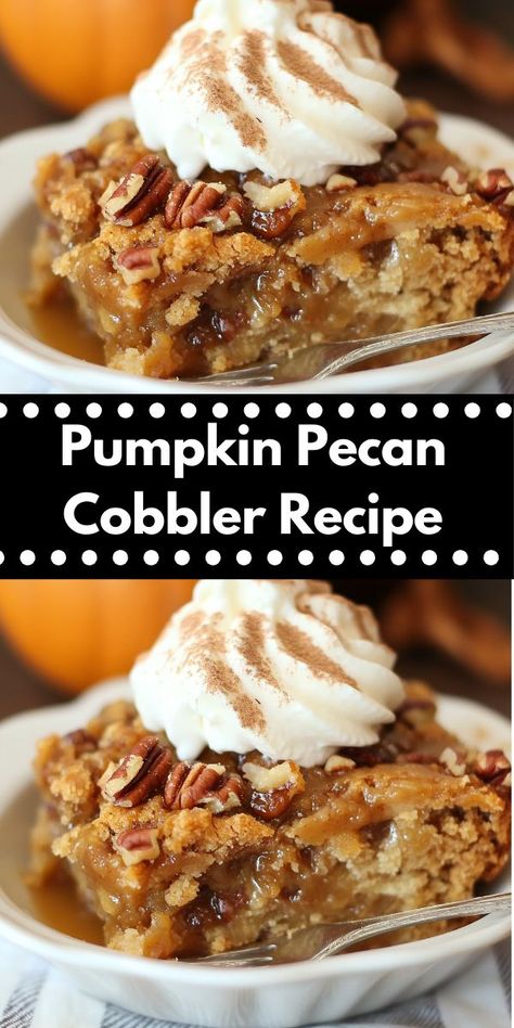 Searching for a new pumpkin recipe? This Pumpkin Pecan Cobbler is a fantastic choice. Combining cobbler easy preparation with pecan pie recipe flavors, it’s one of the best dessert recipes this season. Pecan Cobbler Recipe, Pumpkin Pecan Cobbler, Pie Pecan, Pumpkin Cobbler, Cobbler Recipes Easy, Pecan Cobbler, Cobbler Easy, Warm Desserts, Pumpkin Pecan Pie