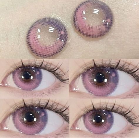 Pink Contact Lenses, Cool Contacts, Eye Lens Colour, Colored Eye Contacts, Cosmetic Contact Lenses, Eye Contact Lenses, Doll Eye Makeup, Kawaii Makeup, Aesthetic Eyes