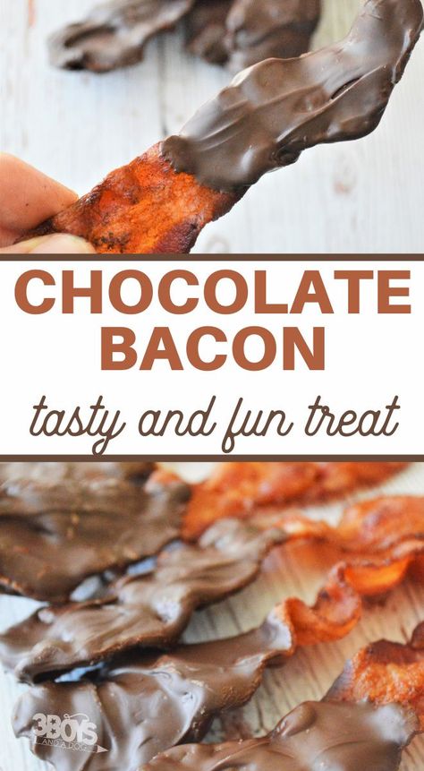 Stop everything that you're doing and make this delicious Chocolate Covered Bacon Recipe. It's a simple way to get a meal and a dessert in one! #baconrecipes #chocolaterecipes #easyappetizers #3boysandadog Chocolate Covered Bacon Recipe, Chocolate Covered Bacon Easy, National Bacon Day, Bacon Treats, Chocolate Covered Bacon, Bacon Day, Chocolate Bacon, Easy Bacon, Bacon Recipe