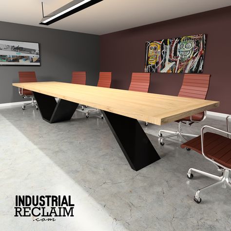 Custom Cantilevered Conference Table - Modern Minimal - Steel & Wood Modern Industrial Office Design, Industrial Office Table, Modern Industrial Office, Conference Table Design, Modern Conference Table, Industrial Office Design, Office Table Design, Office Design Ideas, Modern Office Design