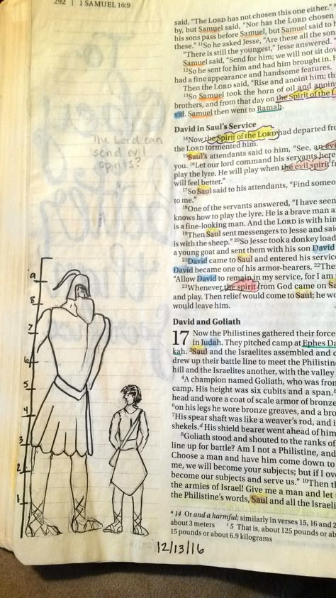 Bible Journaling 1 Samuel 17 David and Goliath Height 1 Samuel 17 Bible Journaling, 1 Samuel Bible Journaling, Journaling Examples, Bible Wrecker, Illustrating Bible, Samuel Bible, Samuel 17, 1 Samuel 17, Bible Drawing