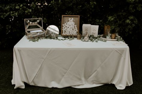 Entry table with our decor, bride provided heart shadow box Wedding Entry Table Ideas, Welcome Table Wedding Entrance, Welcome Table Wedding, Wedding Entry Table, Entry Table Ideas, Heart Shadow Box, Wedding Entry, Heart Shadow, Welcome Table