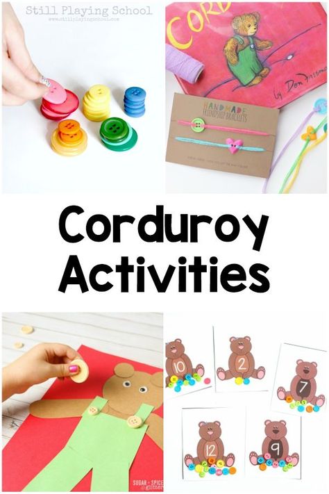 Corduroy book activities for every subject - literacy, alphabet, math, writing, sensory, movement, crafts and snacks! Corduroy Activities, Corduroy Book, Bear Activities, Clothes Study, Clothing Study, Literature Activities, Math Writing, Story Activities, Preschool Literacy