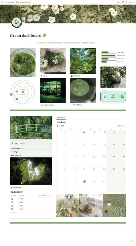 Buy Aesthetic Notion Template Notion Template Ideas Cottagecore, Notion Green Aesthetic Template, Notion White Aesthetic, Notion Pics Aesthetic, Mood Board Notion, Green Notion Theme, Notion Template Ideas Aesthetic Green, Aesthetic Notion Template Link, Earthy Notion