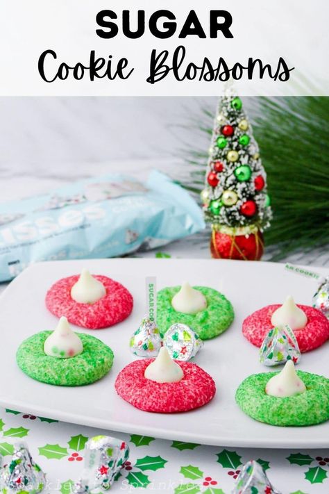 Sugar Cookie Blossoms, Hershey Kiss Sugar Cookies, Cookie Blossoms, Cookie Recipe With Oil, Kiss Cookie Recipe, Holiday Sugar Cookies, Sugar Cookie Mix, Kisses Candy, Blossom Cookies