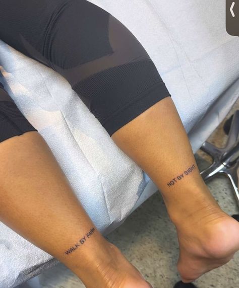 Cute Small Leg Tattoos, Leg Tattoos Quote, Behind The Thigh Tattoos For Women, Back Of Leg Tattoo Women, Small Leg Tattoos Women, Small Leg Tattoos, Back Of Leg Tattoos, Tiny Wrist Tattoos, Faith Tattoo