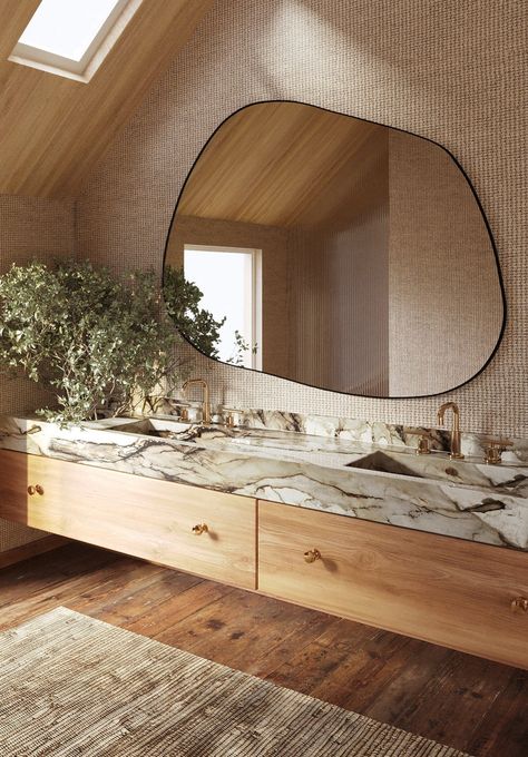 Organic Shaped Mirror Bathroom, Organic Shape Mirror Bathroom, Powder Room Mirrors, Blob Mirrors, Mirrors Gold, Room Mirrors, Decorative Wall Mirrors, Powder Room Mirror, Gold Mirrors