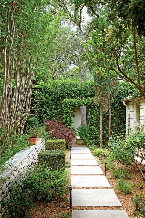 The Side Yard Hallway Austin Garden, Plants For Raised Beds, Limestone Pavers, Growing Grass, Side Yards, California Garden, Beautiful Outdoor Spaces, Mediterranean Garden, Garden Pathway