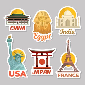 Travel Stickers Printable, World Clipart, Candy Theme Birthday Party, Around The World Theme, Travel Clipart, Cool Illusions, City Icon, Banana Art, Stickers Design