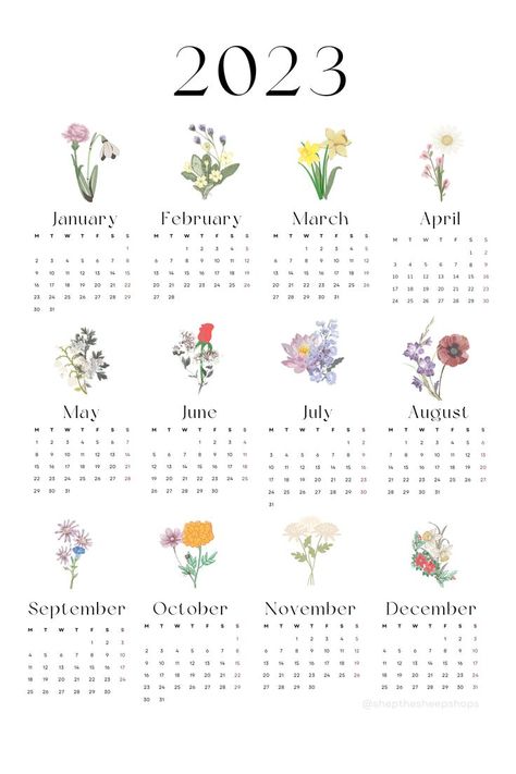 calendar with simple minimal style and birth month flower theme Calendar For 2023, Dandelion Drawing, Illustrated Calendar, Minimal Calendar, Flower Calendar, Bullet Journal Month, February Calendar, January Calendar, Habit Tracker Bullet Journal