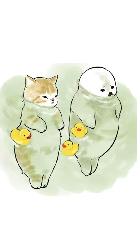 Ciao Salut Cat, Two Cats, Artsy Fartsy, Cat Lady, Seals, Animal Drawings, Ducks, Cat Art, Cute Stuff