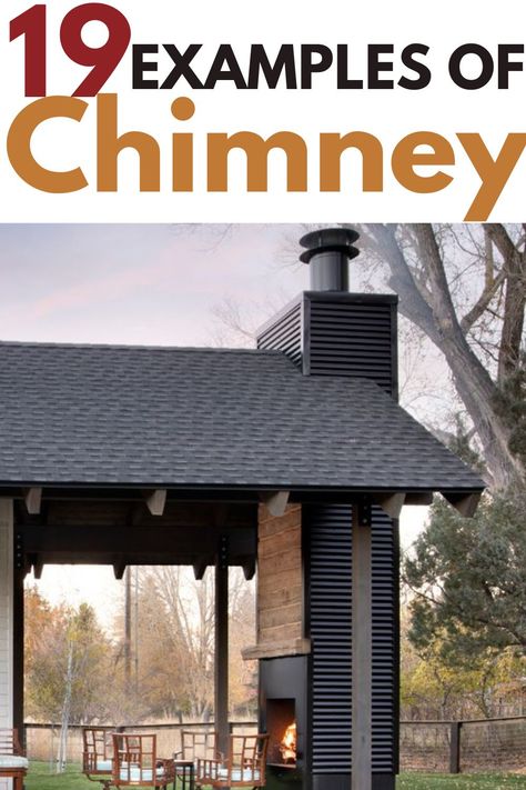 Chimneys are built from many unique materials and have many different looks and types. The type of chimney can be chosen from being aesthetically pleasing, its functionality, or all of the above. Here are the 19 examples of the types of chimney you can find in a home. #housefacade #homeexteriors #homerenovation #housedecor Fireplace Exterior Chimney, Chimney Ideas Exterior, Chimney Exterior Ideas, Exterior Chimney Ideas, Indoor Chimney, Chimney Exterior, Exterior Chimney, House Veranda, Outside Tiles