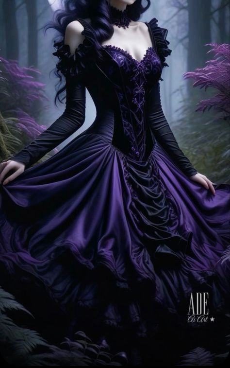 Dark Purple Dress Aesthetic, Purple Dress Aesthetic, Macabre Fashion, Dark Purple Dress, Dark Purple Dresses, Black Wedding Gowns, Dark Princess, Creative Costumes, Goth Beauty