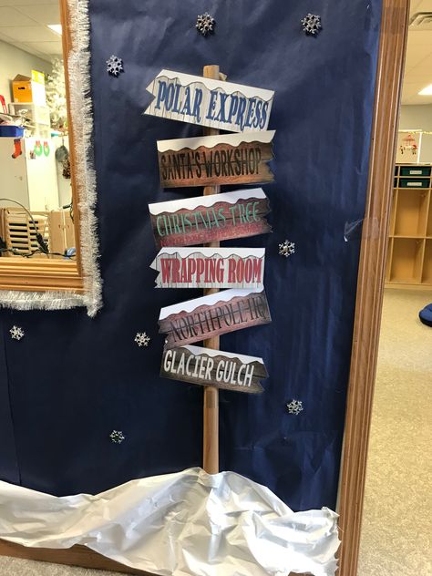 Polar Express Office Decor, Diy Polar Express Decorations, Polar Express Door Decorations, Polar Express Door, Winter Door Decorations Classroom, Movie Decorations, Hospital Christmas, Polar Express Christmas Party, Polar Express Theme