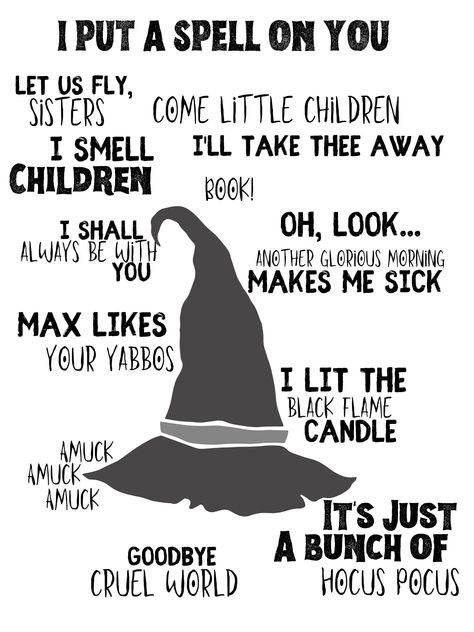 Creepy Halloween Quotes, Black Flame Candle Printable, Hocus Pocus Party Decoration Ideas, Hocus Pocus Sayings, Daycare Door Decorations, Halloween Decorations Hocus Pocus, Hocus Pocus Cup, Binx Hocus Pocus, Hocus Pocus Black Flame Candle