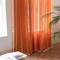 French Country Window Treatments, Country Window Treatments, Cortina Boho, Rideaux Boho, Cortinas Boho, Living Room Bohemian, Bohemian Embroidery, Farmhouse Window Treatments, Orange Curtains