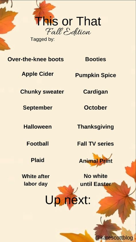 Autumn Social Media Posts, Fall This Or That, Fallen Tv Series, Whiteboard Prompts, Quiz Template, Posting Ideas, Thanksgiving Football, Chunky Sweater Cardigan, Engagement Posts