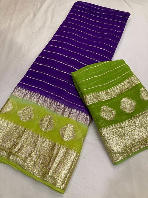 *Sarees Rate:- 1450 Free Shipping* New Arrivals 🥰🥰🥰 Pure viscose georgette saree with zari on all over the saree as shown Zari weaving border on either side Georgette Viscross Contrast Blouse viscose Purple Blouse Contrast Saree, New Model Sarees Party Wear, Georgette Blouse Designs, Saree Reference, New Model Sarees, Saree Kuchulu, Floral Blouse Designs, Pure Georgette Sarees, Silk Sarees Online Shopping