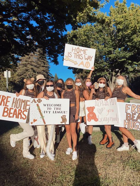 Teddy Bear Sorority Theme, Honey I’m Home Bid Day Theme, Bear Bid Day Theme, Bear Big Little Reveal, Bear Bid Day, Teddy Bear Sorority, Phi Bear Bid Day, Bid Day Name Signs, Alpha Phi Bid Day Themes