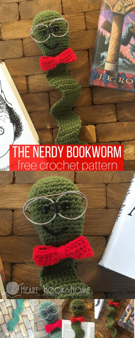 The Nerdy Bookworm Bookmark Free Crochet Pattern Bookworm Crochet, Crochet Book Marks, Bookworm Bookmark, Crochet Bookmarks Free Patterns, Bookmark Pattern, Crochet Bookmark Pattern, Crochet Bookmark, Crochet Book, Crochet Fun