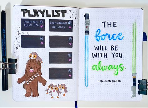 Bujo Star Wars Theme, Star Wars Bujo, Star Wars Journal, Star Wars Bullet Journal, May Bullet Journal, Diy Agenda, Bullet Journal Month, Bullet Journal Cover Ideas, Bullet Journal School