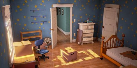 The creative team at Pixar love hiding various winks & nods to the audience in their films, and Andy's room in Toy Story is no exception. Andys Room Toy Story, Room Animation, Andy's Room, Toy Story Andy, Andys Room, Toy Story Room, Comfortable Bedroom Decor, Toy Story Movie, Toy Story Characters