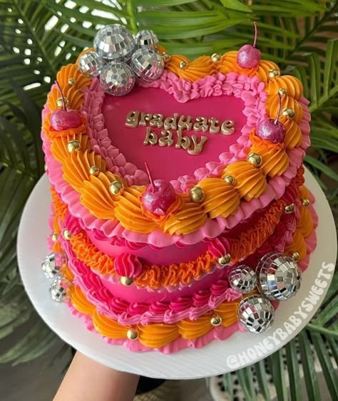 Heart Cake With Disco Balls, Disco Party Cake Ideas, Disco Ball Wedding Cake, Pink Disco Cake, Disco Cake Ideas, Disco Cupcakes, Disco Valentines, Disco Party Cake, Disco Birthday Cake