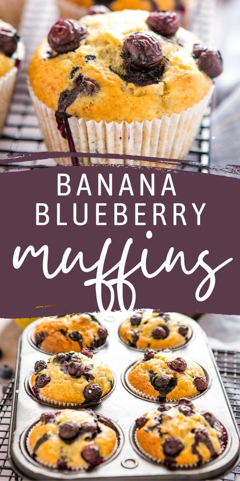 Banana Blueberry Muffins Recipe, Banana Blueberry Muffins With Sour Cream, Banana Muffins Frozen Bananas, Moist Banana Blueberry Muffins, Frozen Banana Recipes Healthy, Blueberry Banana Bread Muffins, Blue Berries Recipes, Brown Banana Recipes, Muffin Recipes Banana