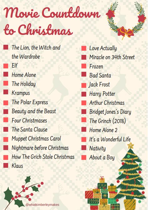 Countdown To Christmas Movie List, December Movie Challenge, Christmas Movies List 2022, Chrimas Movie List, 24 Christmas Movies, Popular Christmas Movies, Christmas Movies List, Arthur Christmas, Christmas Checklist