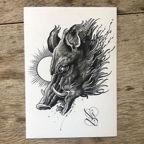 Boar Head Tattoo, Wild Boar Tattoo Design, Wild Pig Tattoo, Wild Hog Tattoo, Piggy Drawing, Wild Boar Art, Wild Boar Drawing, Boar Drawing, Wild Boar Tattoo