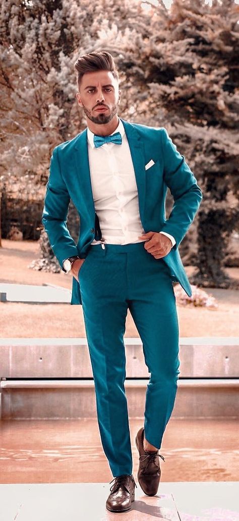 Best Groom Suits, Turquoise Suit, Teal Suit, Blue Slim Fit Suit, Male Suits, Suit For Men Wedding, Turquoise Clothes, Neon Prom Dresses, Best Wedding Suits