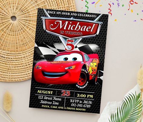 Cars Birthday - Etsy 7ED Lightening Mcqueen Birthday Invitations, Pixar Cars Birthday Invitations, Cars Theme Birthday Party Invitations, Lighting Mcqueen Invitations, Disney Cars Invitations, Lightning Mcqueen Invitations, Lighting Mcqueen Birthday Party Ideas, Mcqueen Birthday Party Decoration, Lightning Mcqueen Birthday Party Ideas