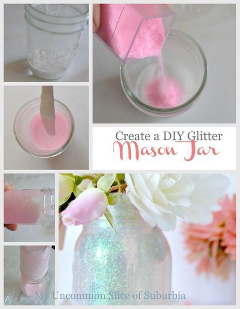 DIY Mason Glitter Jars ~Pour about an inch of Mod Podge in your jar ~Pour about 2 tablespoons of glitter on top of the mod ~Tilt the jar while turning until the mixture covers the entire jar ~If you are only making one jar place it upside down on a paper plate so any excess glue pours out. If you are making more then 1 jar, let it drip into another jar. ~Everything should be dry and ready to use within 24 hours. Diy Glitter Jar, Glitter Mason Jars, Glitter Jars, Mason Jar Projects, Bottle Ideas, Fairy Jars, Mason Jar Flowers, Diy Glitter, Diy Jar Crafts