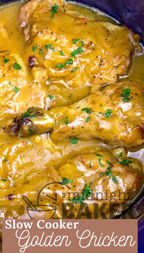 Golden Chicken Recipe, Slow Cooker Sunday Dinner, Turkey Slow Cooker Recipes, Crockpot Sunday Dinner, Drumstick Recipes Oven, Crock Pot Chicken Recipe, Slow Cooker Pork Ribs, Chicken Leg Quarter Recipes, Slow Cooker Easy