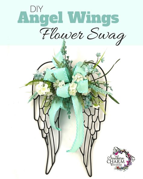 Angel Wings Flower, Diy Angel Wings, Flower Swag, Baby Dress Diy, Angel Wings Wall Decor, Diy Angels, Diy Wings, Grave Flowers, Angel Wings Wall