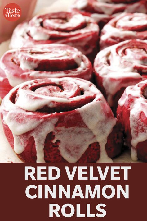 Red Velvet Cinnamon Rolls Red Velvet Monkey Bread, Vampire Cinnamon Rolls, Red Cinnamon Rolls, Gourmet Cinnamon Rolls Recipes, Gourmet Cinnamon Rolls Homemade, Red Velvet Rolls, Red Velvet Cinammon Roll, Peppermint Cinnamon Rolls, Red Velvet Cinnamon Rolls From Scratch