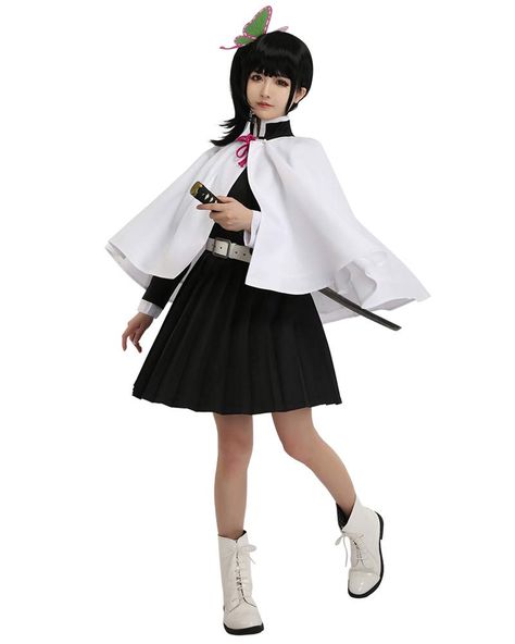 PRICES MAY VARY. Polyester,Uniform Cloth Button closure Package Includs: Dress, cloak, belt, Chinese knot and headdress Made with great quality polyester material, which is durable and comfortable. Black uniform dress has button closure on top, pleated skirt, and a knee-length design. White cape is decorated with a pink chinese knot. Suitable for cosplay, daily wear, parties, comic cons, Halloween, Christmas, stage performances, etc. The costume comes with dress, cloak, belt, Chinese knot and he Demon Slayer Team, Kanao Cosplay, Cosplay Demon Slayer, Cosplay Ideas Women, Kanao Tsuyuri, Kostum Cosplay, Anime Inspired Outfits, Anime Cosplay Costumes, Demon Slayer Kimetsu No Yaiba