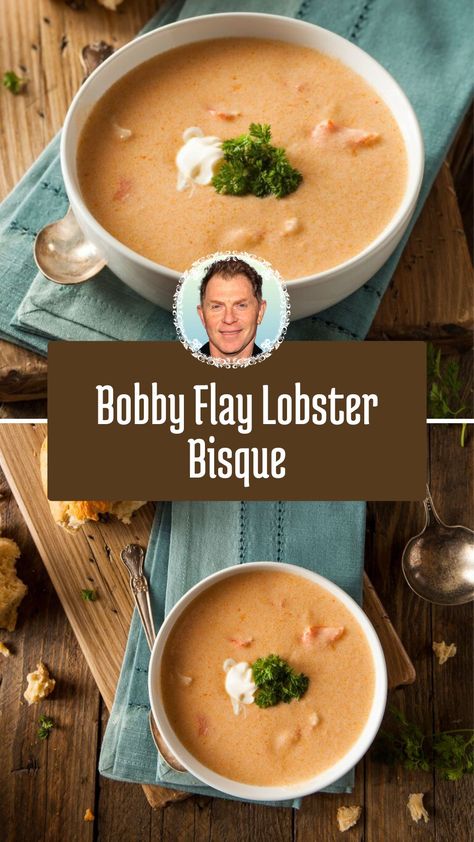 This luxurious Bobby Flay Lobster Bisque is the ultimate creamy comfort food, perfect for special occasions or an indulgent treat. Featuring tender lobster meat, fragrant saffron, and a rich sherry-infused broth, this elegant soup is surprisingly simple to make. Use fresh or frozen lobster and common pantry staples to create a restaurant-quality dish at home. Lobster Bisque With Coconut Milk, Instant Pot Lobster Bisque, Crockpot Lobster Bisque, Lobster Bisque With Puff Pastry, Crab Bisque Recipe With Sherry, How To Make Lobster Bisque, Easy Lobster Bisque Recipe, Keto Lobster Bisque, Leftover Lobster Recipes