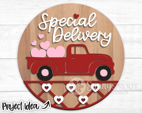 Etsy Valentines, Cricut Wood, Valentine Wood Crafts, Sell Embroidery, Glowforge Ideas, Door Hanger Svg, Valentines Door Hanger, Round Door Hanger, Laser Cut Wood Crafts