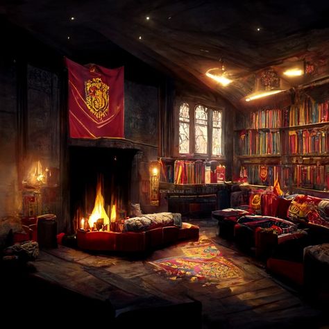 Gryffindor Common Room Art, Harry Potter Gryffindor Common Room, Gryffindor Common Room Aesthetic, Gryffindor Background, Hogwarts Aesthetic Gryffindor, Garage Murals, Hp Backgrounds, Hogwarts Common Rooms, Hogwarts University