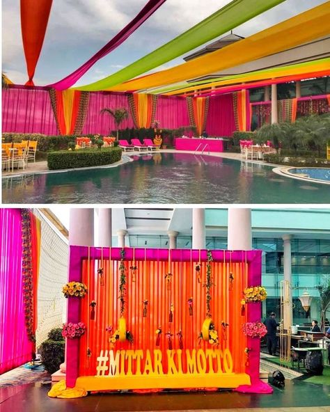 Pool Side Haldi Decor, Mehendi Decor Ideas, Mehendi Decor, Haldi Function, Light Decor, Pool Side, Classic Wedding, Inspirational Pictures, Wedding Classic