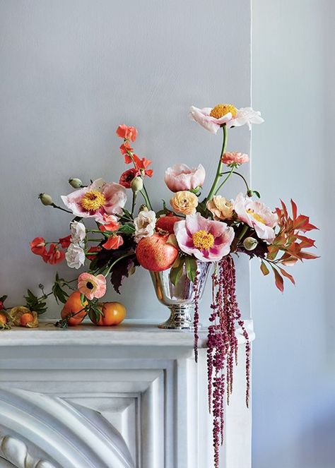 Freshen Up Wedding Flowers with Deliciously Unexpected Fruit and Veggie Accents | Brides Flowers In Vases, Sogetsu Ikebana, Fruit Decorations, Blue Wedding Flowers, Rustic Wedding Flowers, Flowers Arrangements, Floral Arrangements Wedding, Trendy Flowers, Deco Floral